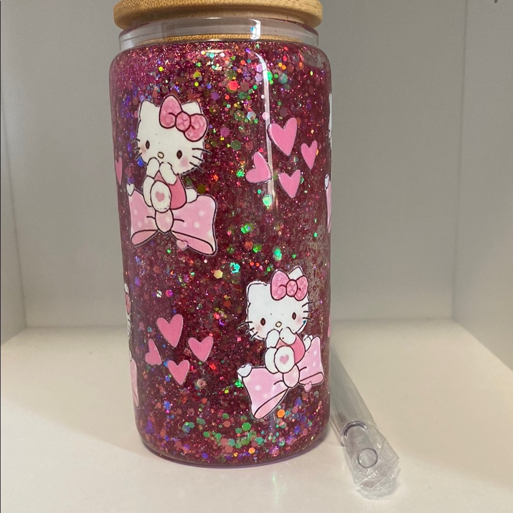 Snow globe Glitter Hello Kitty Tumbler with Straw
